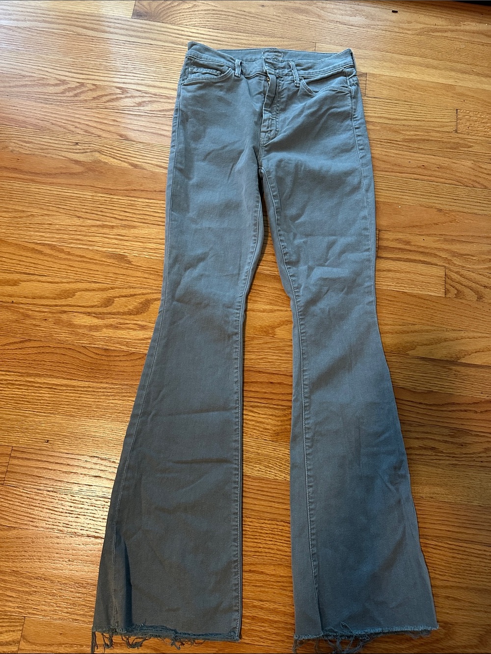 MOTHER Gray Flare Jeans with Raw Hem